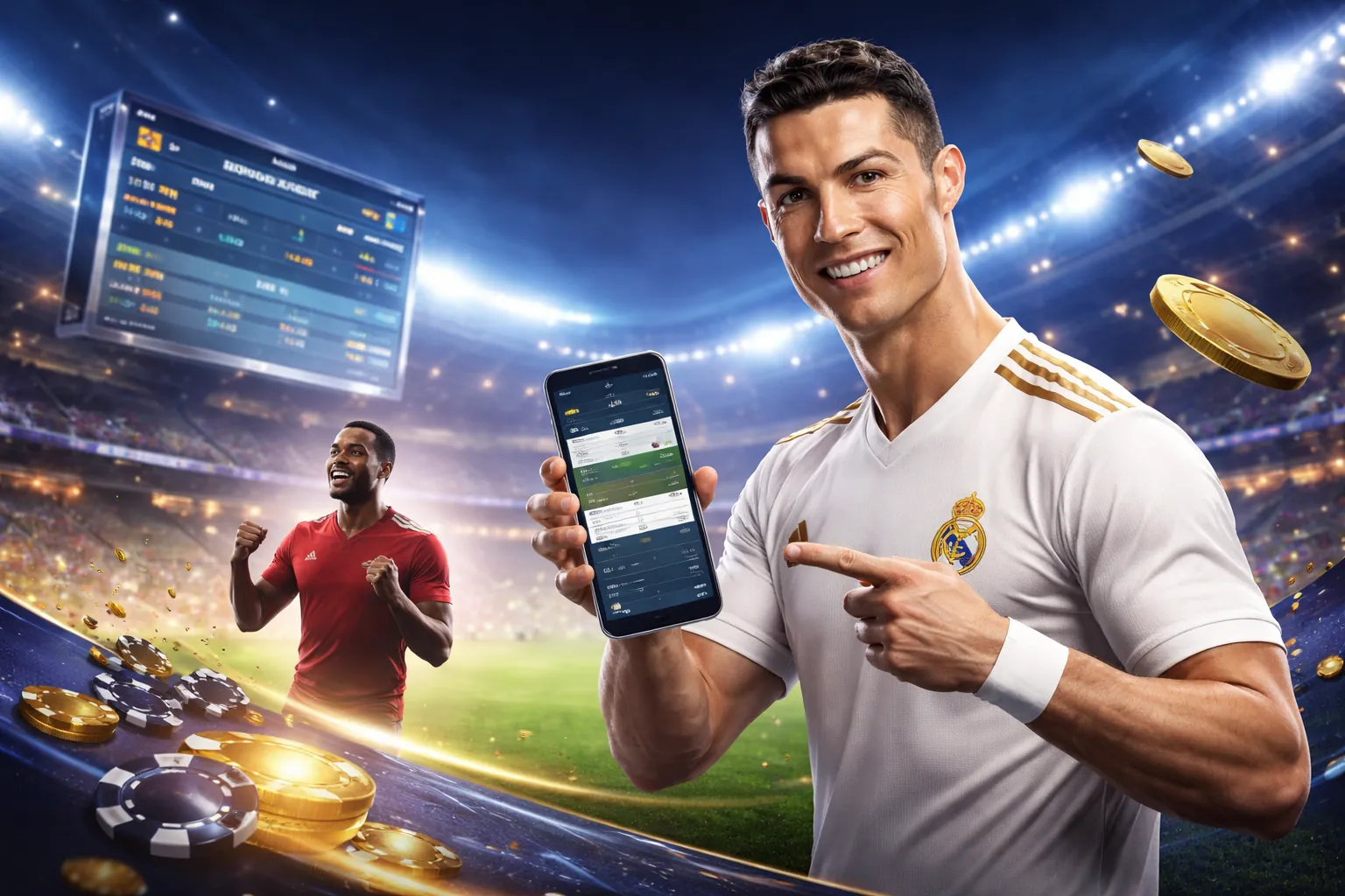 Sân vận động với trận đấu bóng đá sôi động, thể hiện cá cược thể thao 68win1
